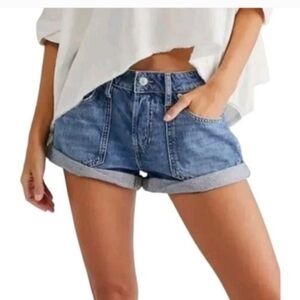 We The Free Light Blue Rolled Hem Denim Shorts
